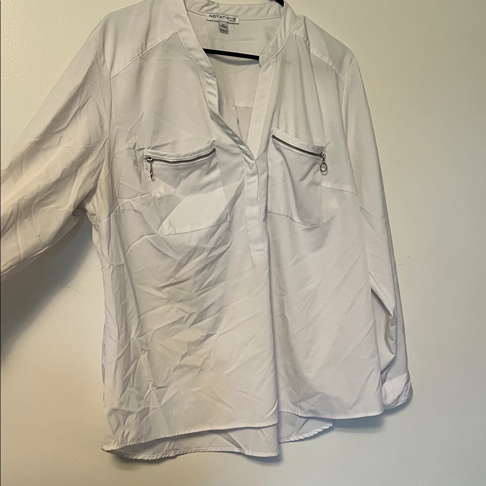 Notations White Blouse with Zipper Pockets